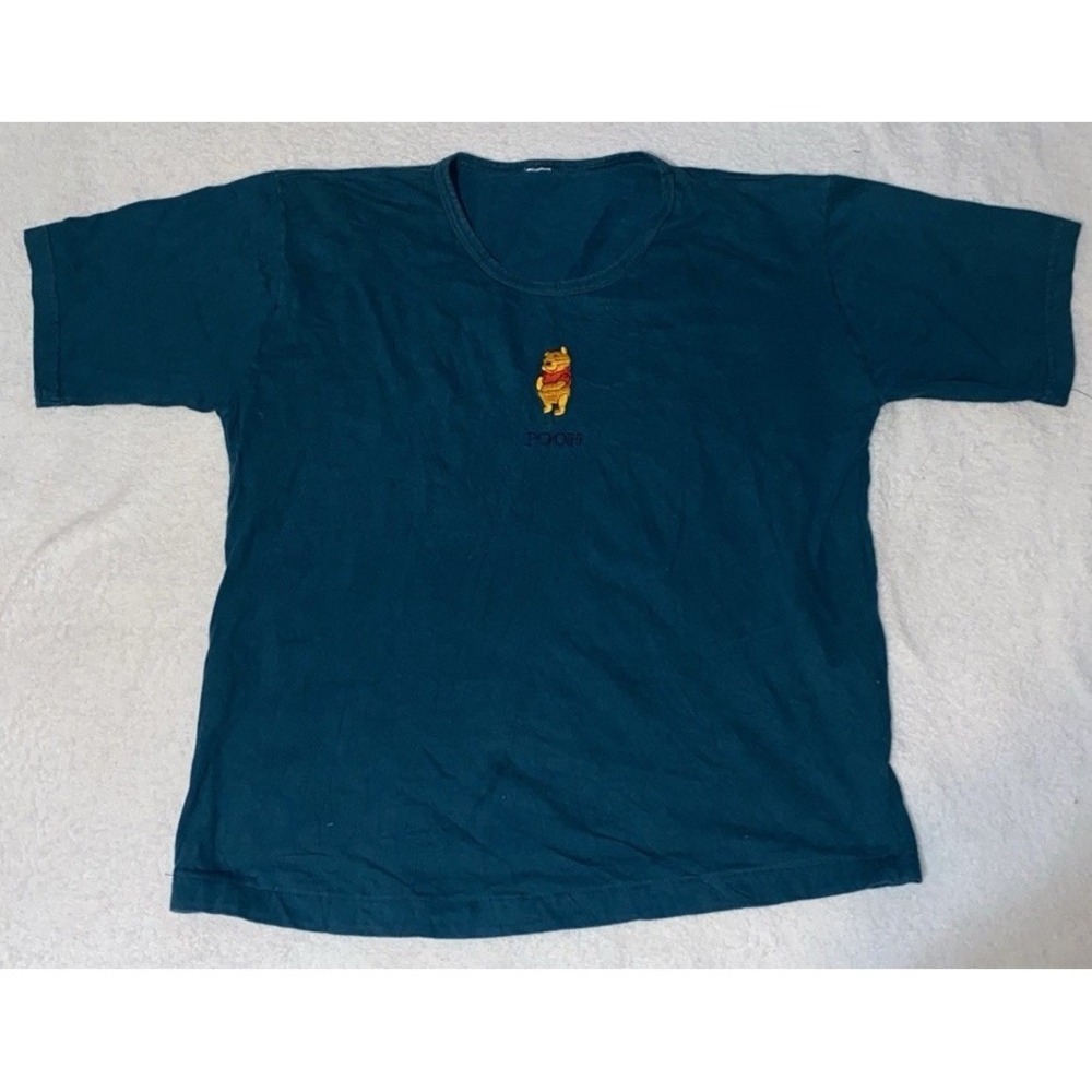 Disney Winnie the Pooh Teal Embroidered T-Shirt Disney Franchise Character‎ Tee
